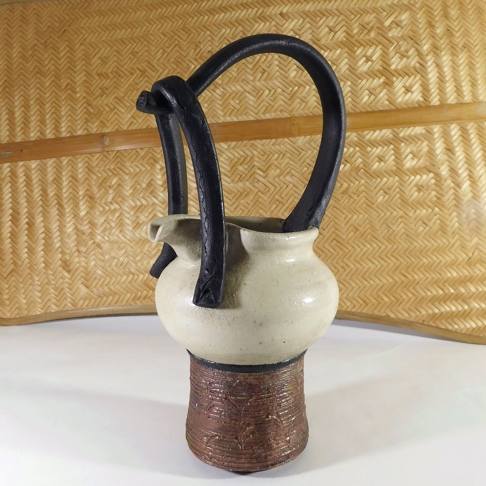 Raku Studio Pottery Hand Crafted Artist Signed Vase Pitcher